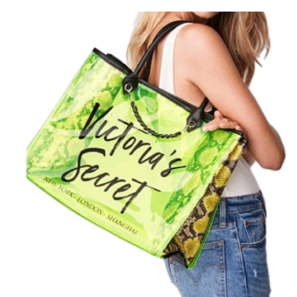 Victoria's Secret Snake Python Transparent Clear Plastic Yellow Tote NWT